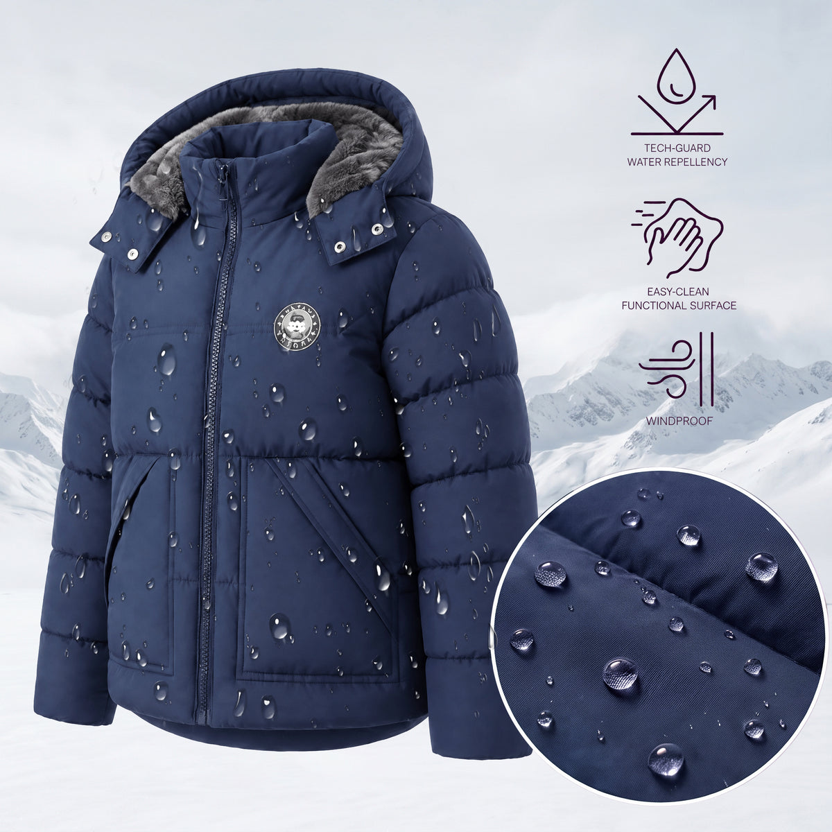 Winter Coat Boys' Thick Puffer Jackets with Removable Hood Warm Quilted Coats