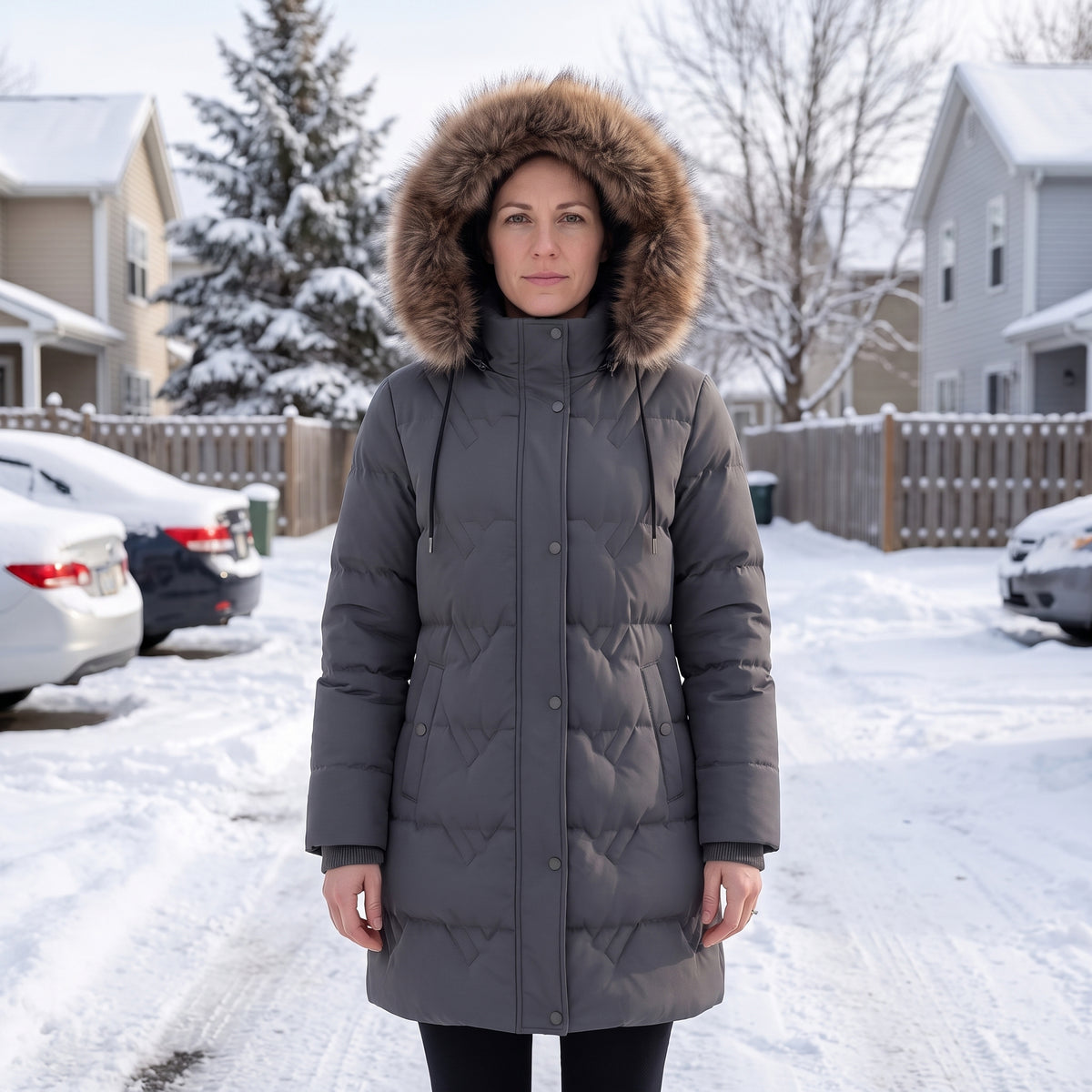 Women's Warm Winter Puffer Coat Thicken Fleece Lined Down Jacket Faux Fur Detachable Hood Snow Parka