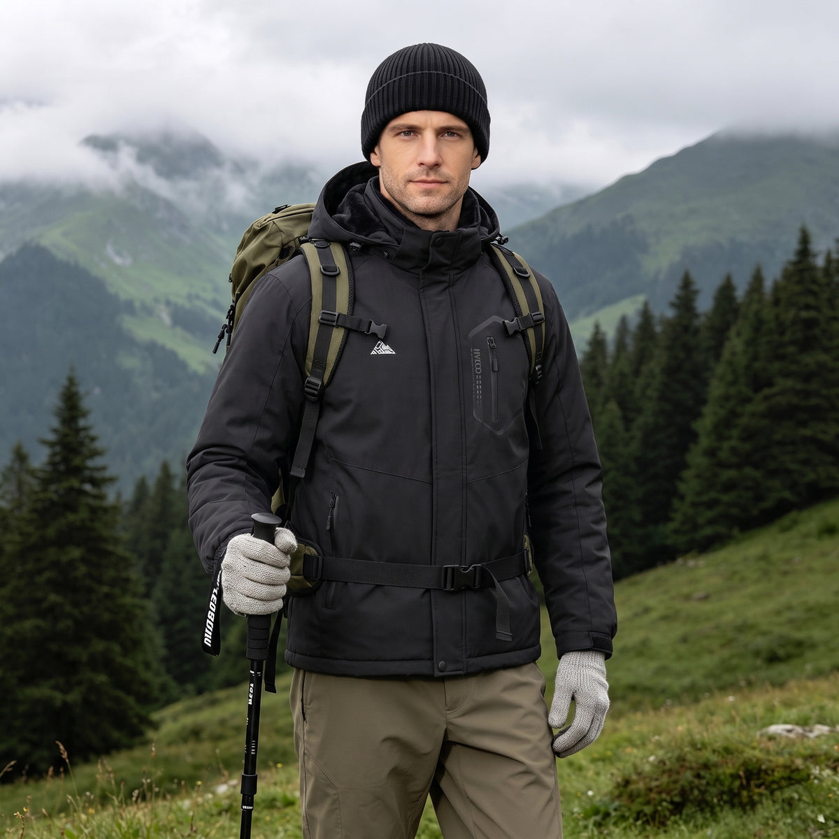 Men's Ski Jacket with Hooded Snowboarding Waterproof Fleece Lining Jacket Winter Coat Multi Pockets