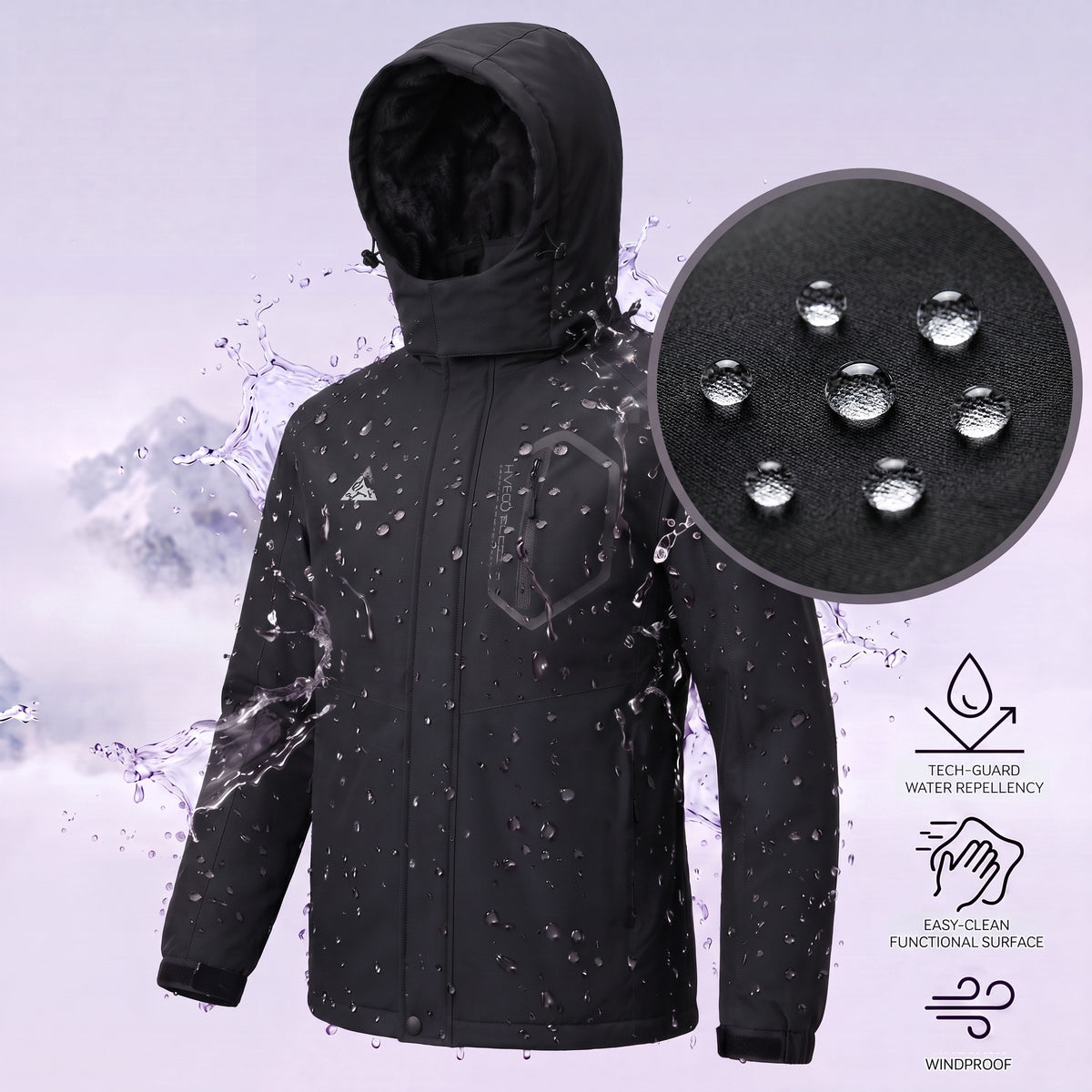 Men's Ski Jacket with Hooded Snowboarding Waterproof Fleece Lining Jacket Winter Coat Multi Pockets