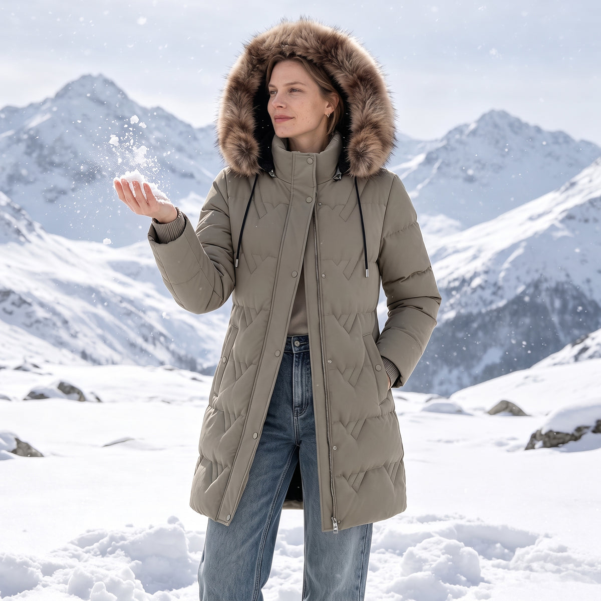 Puffer Coats Women Winter Jacket Long Windprrof Waterproof Snow Parka With Removable Faux Fur Trim Hood