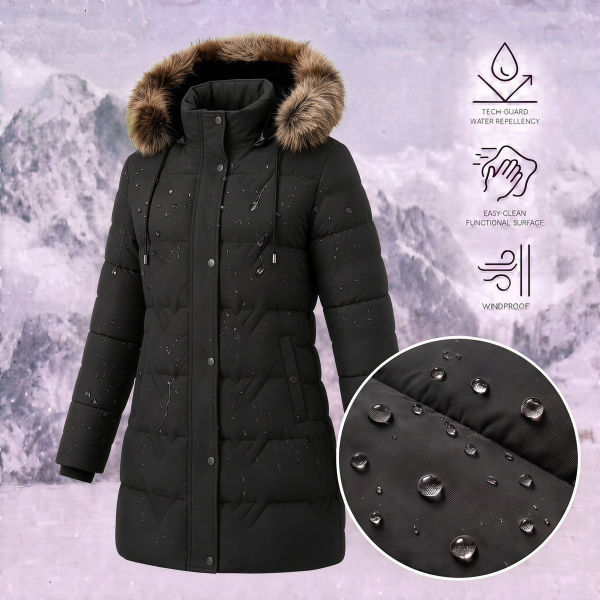 Winter Coats For Women Puffer Down Parka Thicken Jacket Snow Quilted Jacket Warm Detachable Fur Faux Hood