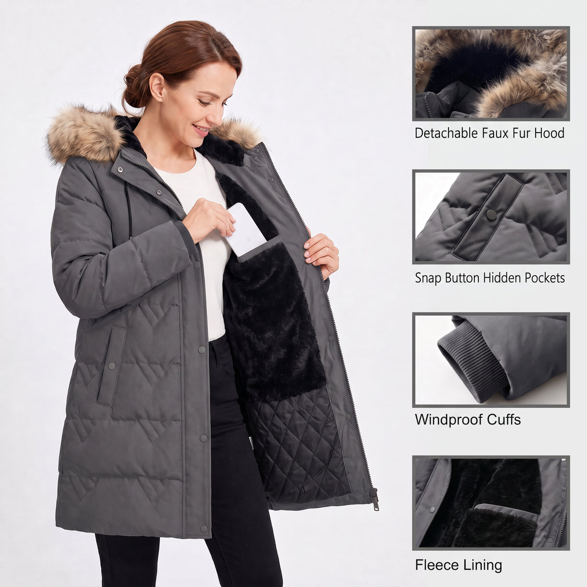 Winter Coats For Women Puffer Down Parka Thicken Jacket Snow Quilted Jacket Warm Detachable Fur Faux Hood