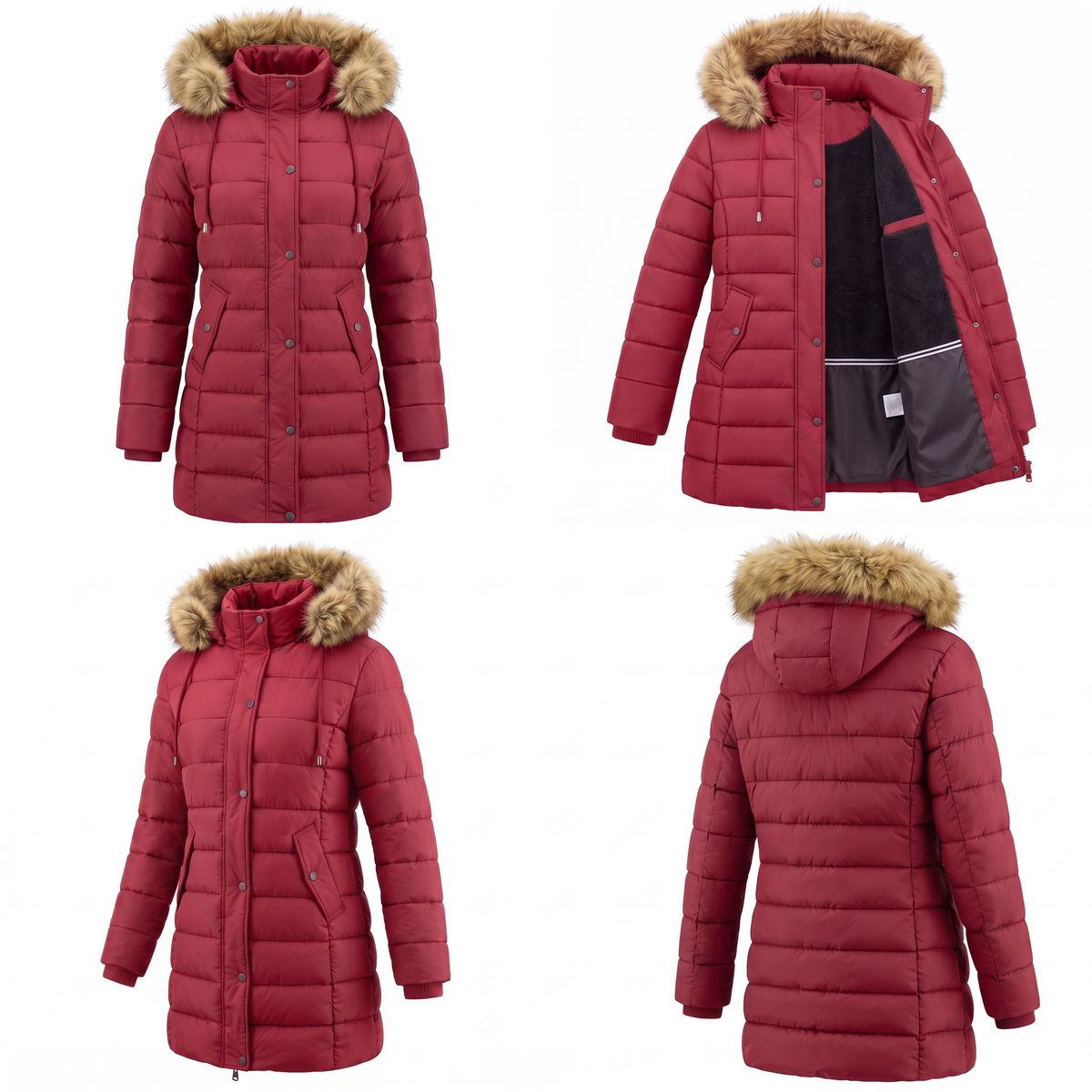Women's Warm Winter Puffer Coat Thicken Fleece Lined Down Jacket Faux Fur Detachable Hood Snow Parka Waterproof