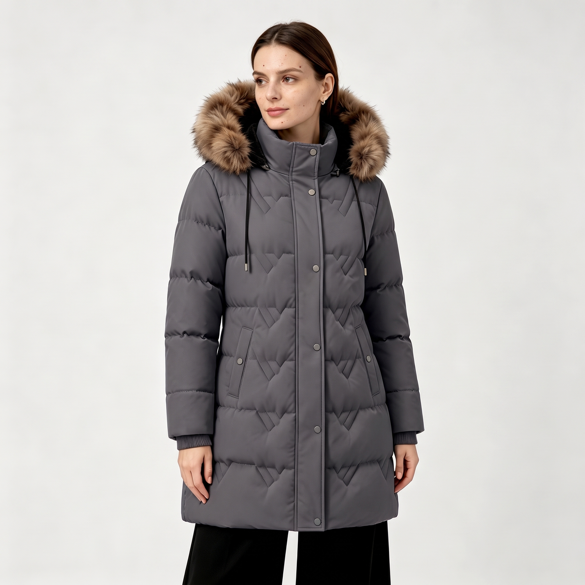 Women's Warm Winter Puffer Coat Thicken Fleece Lined Down Jacket Faux Fur Detachable Hood Snow Parka