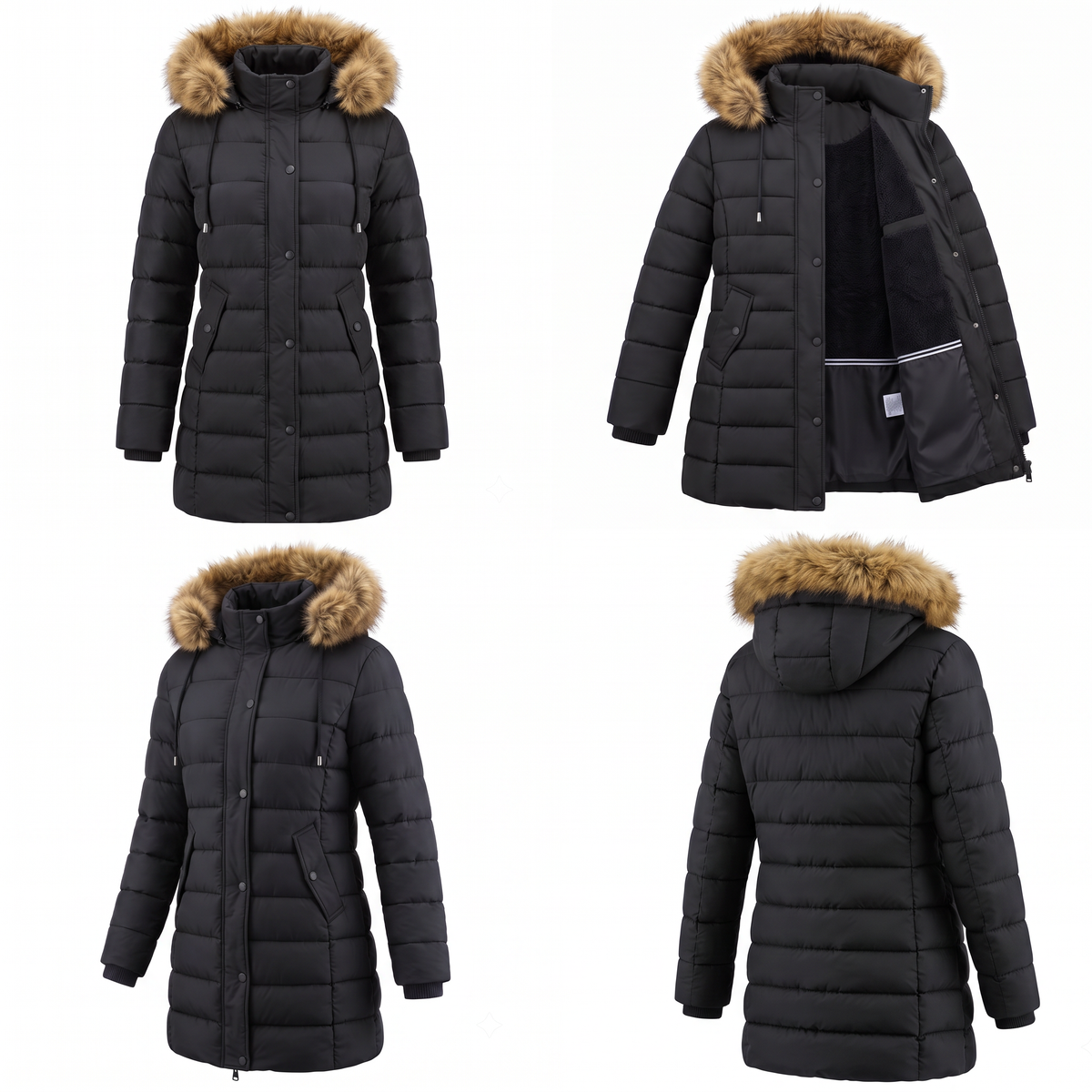 Women's Winter Coat Warm Puffer Jacket Fleece Lined Waterproof Winter Parka Coat with Hood Black