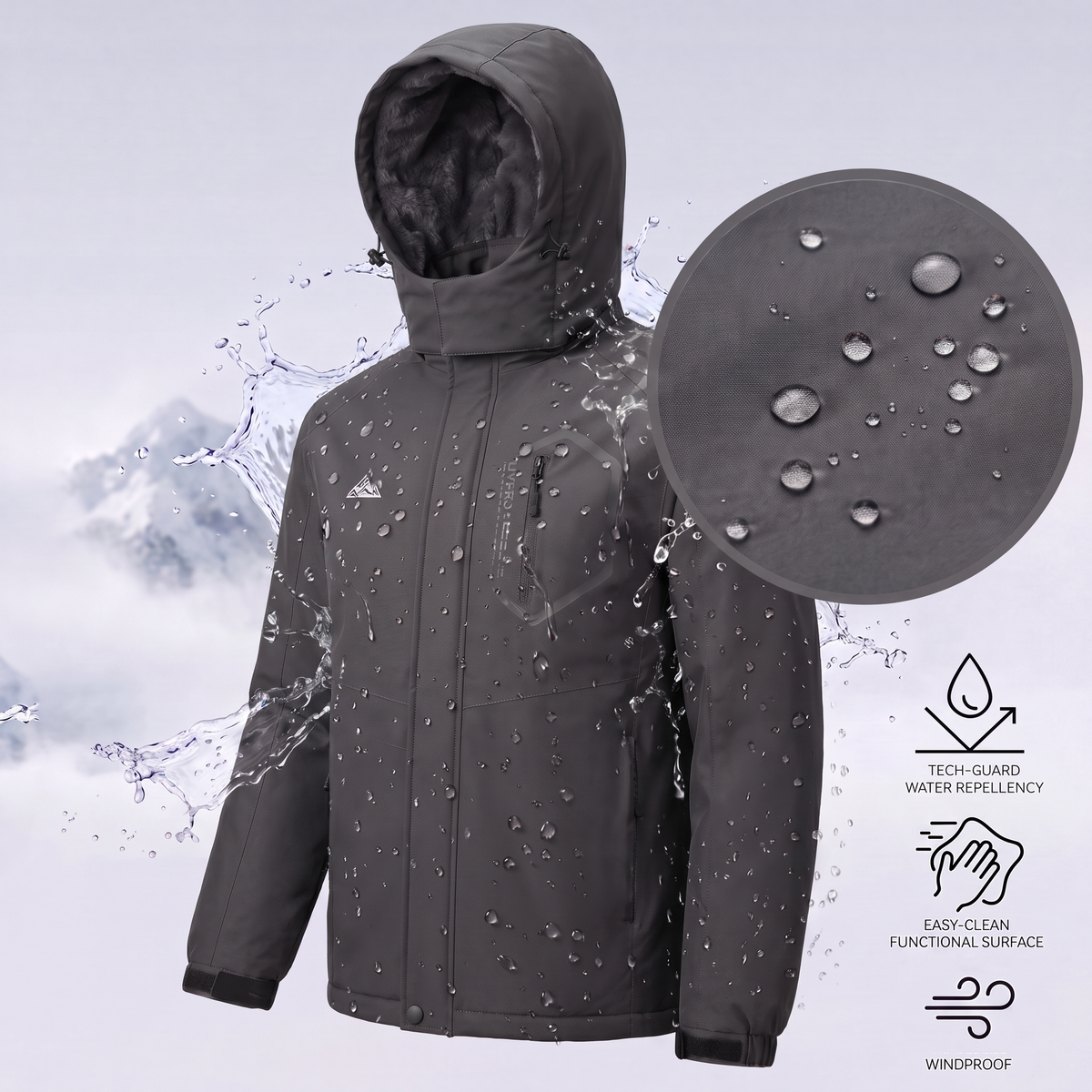 Men's Ski Jacket with Hooded Snowboarding Waterproof Fleece Lining Jacket Winter Coat Multi Pockets