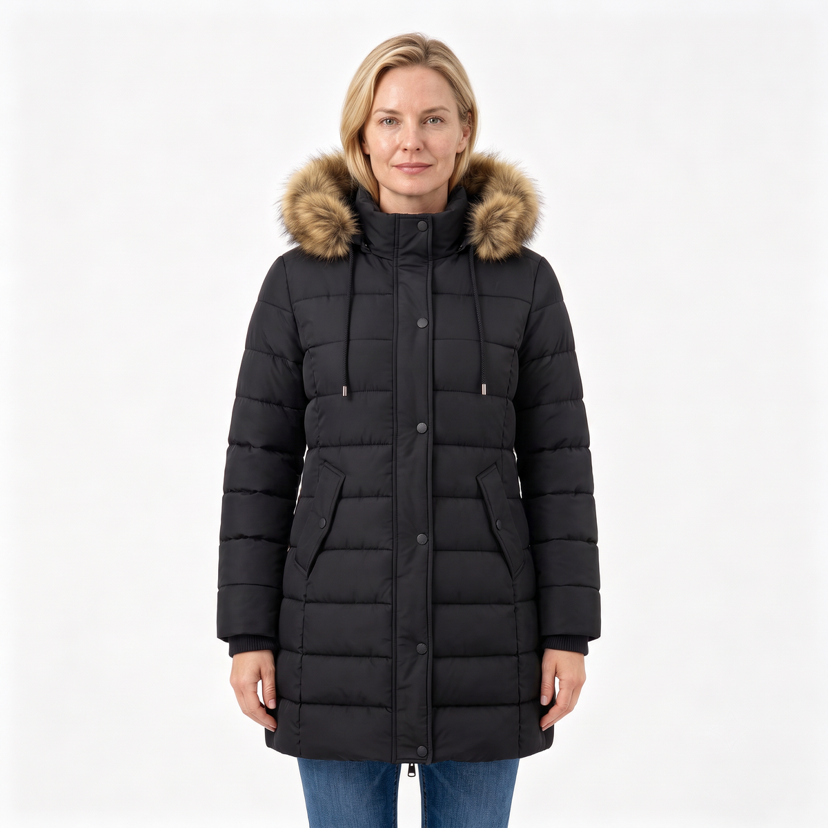 Women's Winter Coat Warm Puffer Jacket Fleece Lined Waterproof Winter Parka Coat with Hood Black